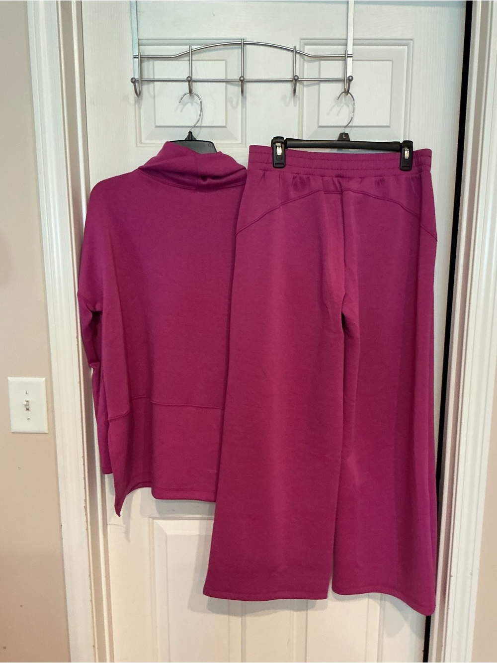 NWT Women's Fuchsia Lounge Pantsuit Set - Cozy Cowl Neck Top & Wide-Leg Pants - Picture 3 of 3